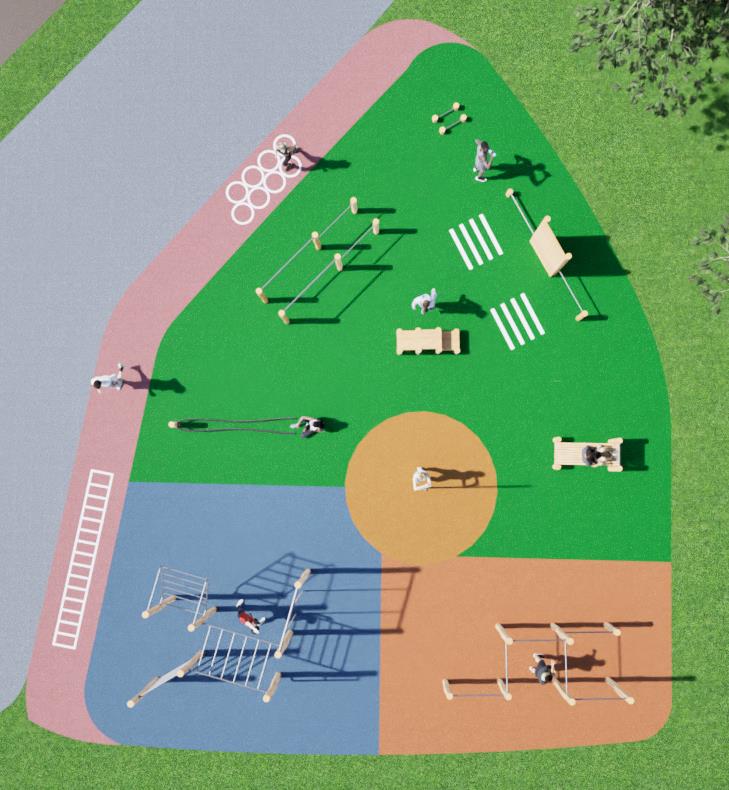 Bovenaanzicht van het parkontwerp met Basic, Dance, Barz, Maneuver en Floor Zone